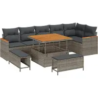 vidaXL Ensemble de canapés de jardin , 9 pièces, gris, en résine tressée, capacité de 6 personnes