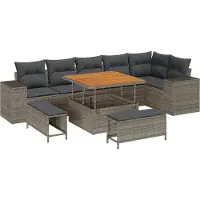vidaXL Ensemble de canapé de jardin avec coussins 9 pcs Gris Poly-Rotin