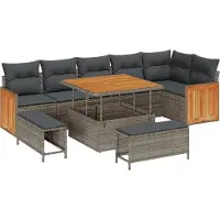 vidaXL Ensemble de canapé de jardin avec coussins 11 pcs Gris Poly-Rotin