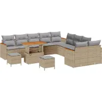 vidaXL Ensemble de canapé de jardin avec coussins 13 pcs Beige Poly-Rattan