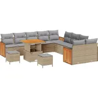 vidaXL Ensemble de canapés de jardin avec coussins (17 pièces), beige et gris clair, en polyrotin