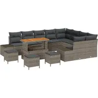vidaXL Ensemble de canapés de jardin , 13 pièces, 12 places, gris, en résine tressée