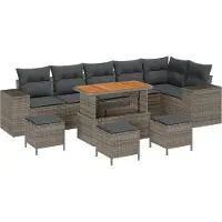 vidaXL Ensemble de canapé de jardin avec coussins 10 pcs Gris Poly-Rotin