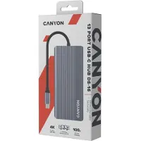 Canyon USB-13-in1 HUB USB-C > 2xHDMI/1xDP/4xUSB/RJ45/SD/Aud. retail (USB-C, 13 ports), Station d’accueil + hub USB, Gris
