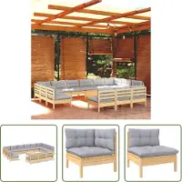 The Living Store 14-pièces salon de jardin avec coussins gris pin massif