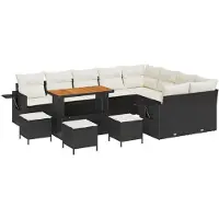 vidaXL Ensemble de canapé de jardin avec coussins 12 pcs noir et crème poly rotin