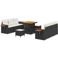 vidaXL Ensemble de canapés de jardin avec coussins 11 pièces Noir et crème Poly-rotin