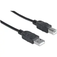 Manhattan USB-A to USB-B Cable, 5m, Male to Male, 480 Mbps (USB 2.0), Hi-Speed USB, Black, Lifetime Warranty, Polybag - Câble USB - USB (M) pour USB type B (M) - USB 2.0 - 5 m - moulé - noir