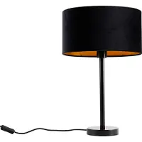 QAZQA Lampe de table noire avec abat-jour ovale en velours noir 35 cm - Simplo