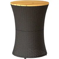 vidaXL Table d'appoint de jardin en forme de tambour Noir Poly rotin massif