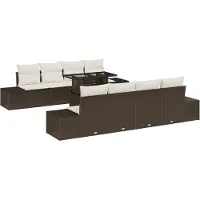 vidaXL Ensemble de canapés de jardin avec coussins et rangement, 9 pièces, marron et crème