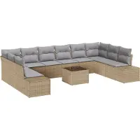 vidaXL Ensemble de canapés de jardin avec coussins (10 pièces), beige et gris clair, en polyrotin