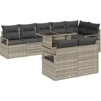 vidaXL Ensemble de canapé de jardin avec coussins 9 pcs Gris clair Poly-Rotin