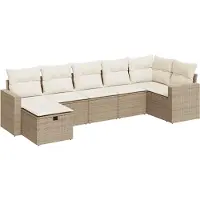 vidaXL Ensemble de salon de jardin 7 pièces avec coussins Beige Poly Rattan