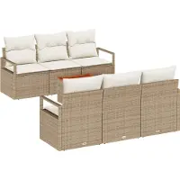 vidaXL Ensemble de canapés de jardin , 7 pièces, couleur beige et crème, en résine tressée (poly-rattan), capacité de 6 personnes