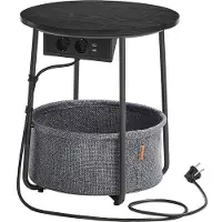Vasagle Table D'appoint Ronde Avec Station De Recharge, Petite Table Avec Prise, Table Basse, Ports Usb, Panier En Tissu, Salon, Chambre À Coucher,