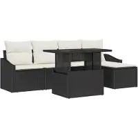 vidaXL Ensemble de canapé de jardin avec coussins 6 pcs noir et crème poly rotin