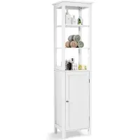 Costway Armoire haute étroite à 5 étages, armoire de salle de bain avec étagères réglables et porte, indépendante et peu encombrante pour le salon et la salle de bain Blanc