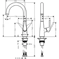 Hansgrohe Robinet de cuisine monocommande Talis M51, 220 mm, 1 jet, finition en acier inoxydable