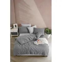 L'essentiel Maison , Yarn Dyed - Anthracite, anthracite, parure de couette king size (FR), 70 % COTON / 30 % POLYESTER, 240 x 220 cm