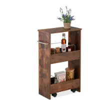 Relaxdays Étagère de niche , 3 étages, étagère de niche étroite pour cuisine et salle de bains, H x l x P : 66,5 x 42 x 20 cm, étagère à roulettes, marron