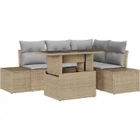 vidaXL Ensemble de canapés de jardin , 5 pièces, beige, en polyrotin