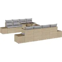 vidaXL Ensemble de canapés de jardin avec coussins et rangement, 9 pièces, beige et gris clair