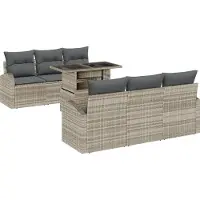 vidaXL Ensemble de canapés de jardin avec coussins, 7 pièces, gris clair, rotin synthétique