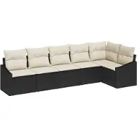 vidaXL Ensemble de canapés de jardin avec coussins, 6 pièces, noir et blanc, en polyrotin