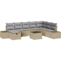vidaXL Ensemble de canapés de jardin , 9 pièces, beige, en polyrotin