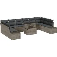 vidaXL Ensemble de canapés de jardin avec coussins et rangement, 11 pièces, gris, en polyrotin