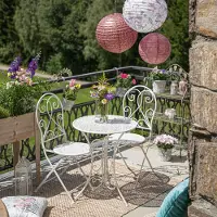 Frank Flechtwaren Bistro-set 'White Romance' 3pcs groupe de sièges jardin terrasse table chaises balcon