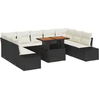 vidaXL Ensemble de canapé de jardin avec mémoire 10 pcs noir poly rotin