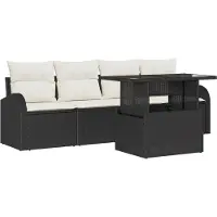 vidaXL Ensemble de canapé de jardin avec coussins avec coussins 5 pcs noir Poly rotin