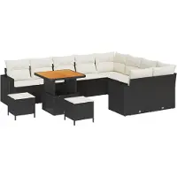 vidaXL Ensemble de canapés de jardin avec coussins 13 pièces Noir et crème Polyrotin