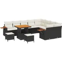 vidaXL Ensemble de canapés de jardin , 13 pièces, 9 places, noir et crème