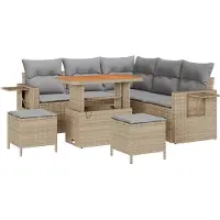 vidaXL Ensemble de canapé de jardin avec coussins 9 pcs Beige et gris clair Poly-Rotin