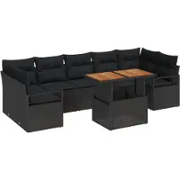 vidaXL Ensemble de canapé de jardin avec coussins 8 pcs noir et marron