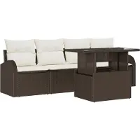 vidaXL Ensemble de canapés de jardin avec coussins, 5 pièces, en rotin synthétique marron