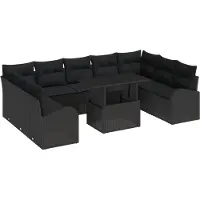 vidaXL Ensemble de canapé de jardin avec coussins 10 pcs noir poly rotin