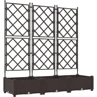 vidaXL Bac à fleurs avec Treillis 3 pcs Marron 120 x 40 x 125.5 cm PP