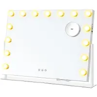 Songmics miroir de maquillage lumineux, 58 x 43 cm, 15 ampoules LED, 3 couleurs,tactile, USB-A/USB-C, blanc mat