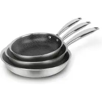 QDESIGN Set de 3 casseroles antiadhésives pour toutes sources de chaleur, sans PFOA, Poêle + casserole, Noir, Argent