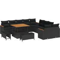 vidaXL Ensemble de canapé de jardin avec coussins 13 pcs noir poly rotin