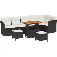 vidaXL Ensemble de canapé de jardin avec coussin avec mémoire 9 pcs noir et crème