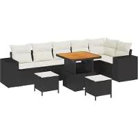 vidaXL Ensemble de canapé de jardin avec coussins 9 pcs noir et crème poly rotin