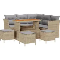 vidaXL Ensemble de canapé de jardin avec coussins 9 pcs Beige et gris clair