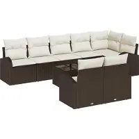 vidaXL Ensemble de canapés de jardin avec coussins, 9 pièces, en polyrotin marron et blanc