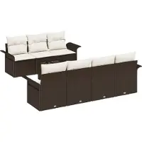 vidaXL Ensemble de canapés de jardin , 8 pièces, 7 places, couleur marron et crème, en polyrotin