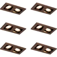 QAZQA Ensemble de 6 Spots Encastrables Bronze Foncé Rectangulaires 2-Lumières Orientables - Qure
